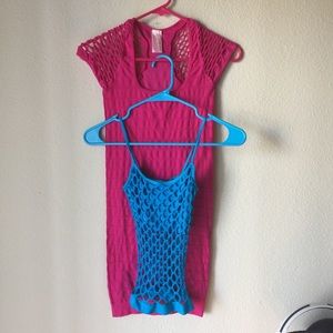 BUNDEL Pink dress and blue net tank